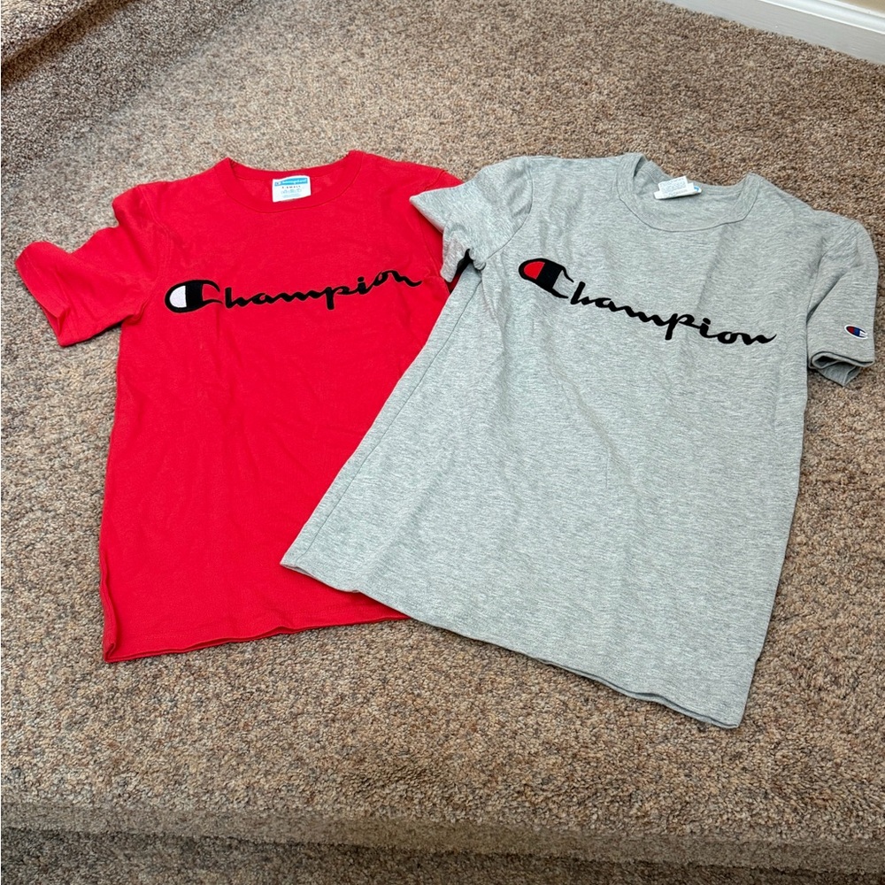 NWOT - Lot of 2 - Champion Embroidered Red and Gray T-Shirts - Men's XS